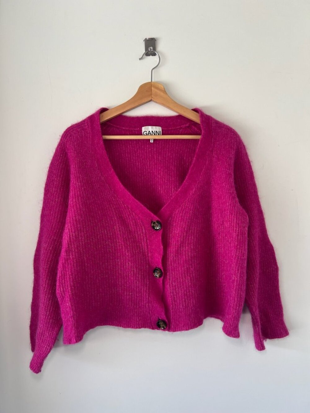 Vibrant Fuscia Ganni Wool Cardigan